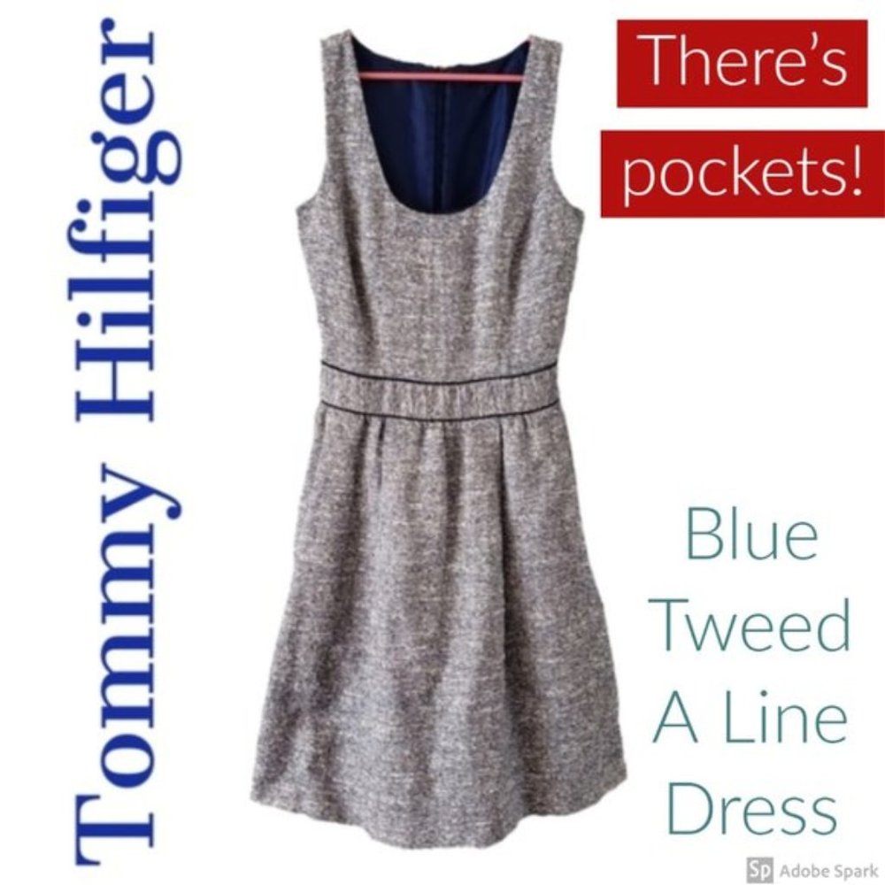 Tommy Hilfiger Blue Tweed A-Line Dress